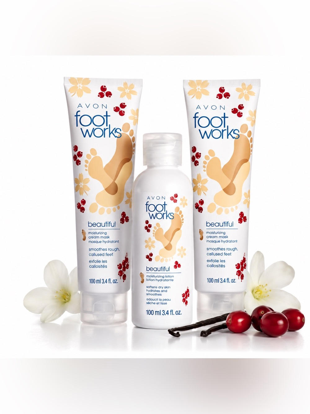 AVON FOOTWORKS 3PC BERRY VANILLA FOOT CARE SET (NEW WITH TAGS)